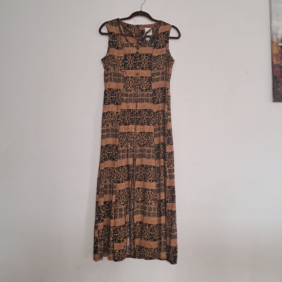 Vintage Y2K Dress Women's 8 Leopard Animal Print Maxi Earthy Festival Boho - Picture 1 of 8